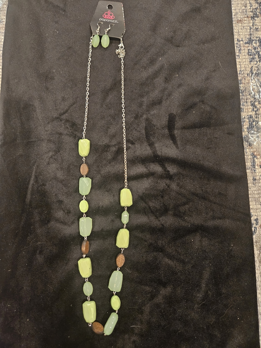 Paparazzi Green Beaded Statement Necklace and Earrings